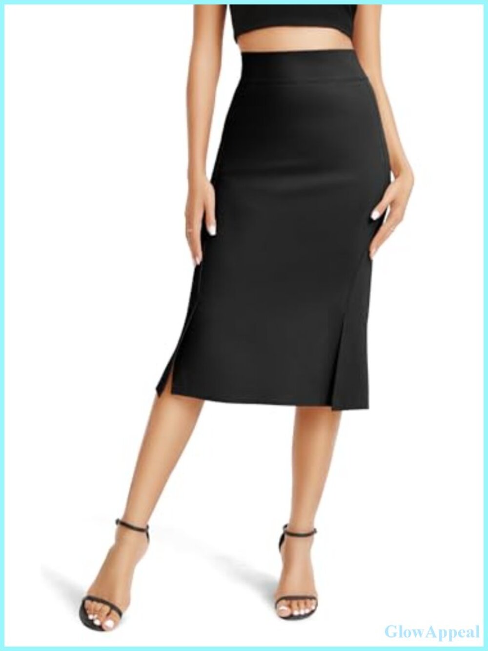 High Waist Stretchy Fishtail Pencil Midi Skirt with Slit Office